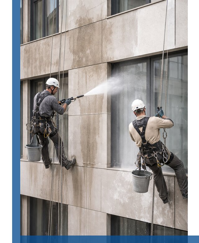 Послестроительная мойка фасада промышленным альпинизмом в Славгороде