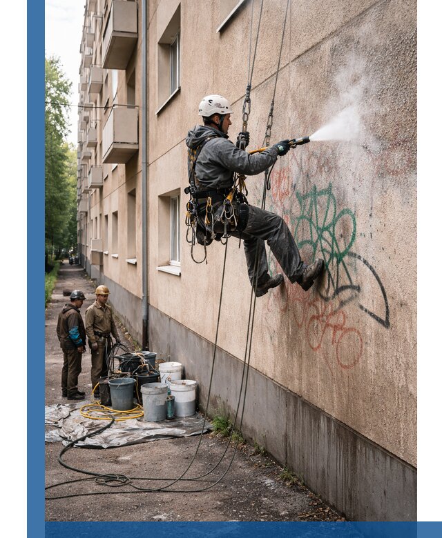 Удаление граффити с фасада в Славгороде без следов и повреждений