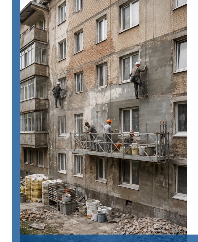 Капитальный ремонт фасада в Славгороде с восстановлением и гидроизоляцией