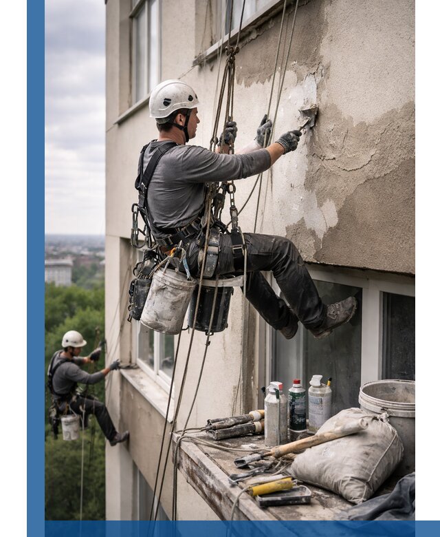Косметический ремонт фасада зданий в Славгороде промышленными альпинистами