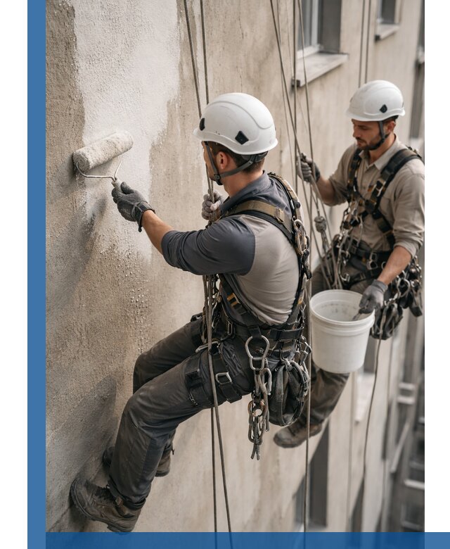 Грунтовка фасада на высоте в Славгороде промышленными альпинистами