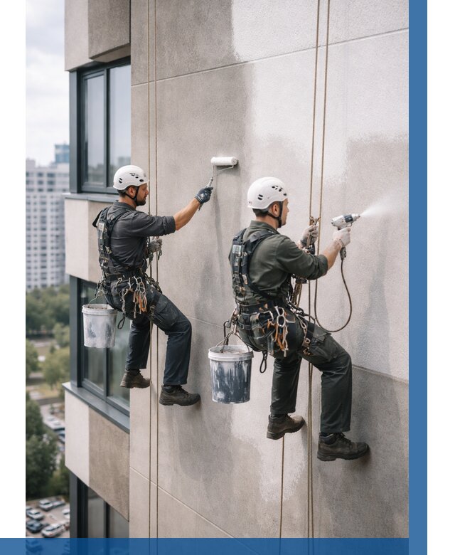 Покраска фасада альпинистами в Славгороде от 312 р. | ВЫСОТНИК-Слд