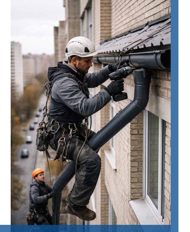 Монтаж водосточной системы на здании в Славгороде от 5201 р. | ВЫСОТНИК-Слд
