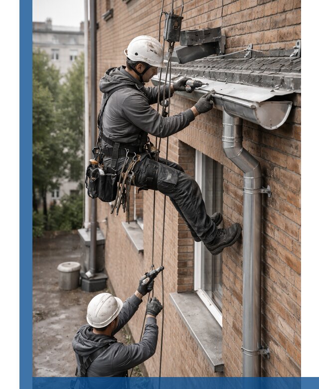 Монтаж водосточной системы на здании в Славгороде под ключ