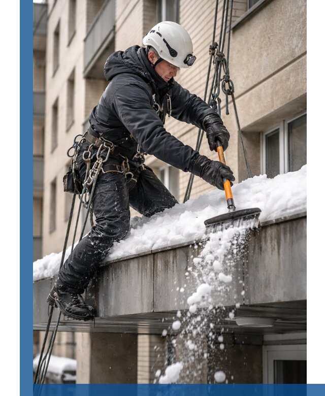Очистка козырьков от снега в Славгороде круглогодично безопасно