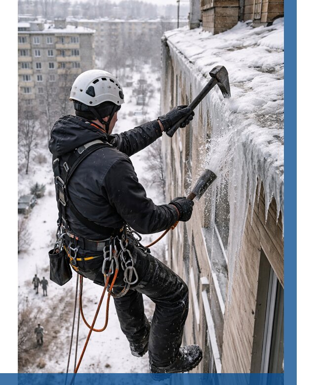 Сбивание сосулек с крыши в Славгороде по цене от 4680 р. | ВЫСОТНИК-Слд
