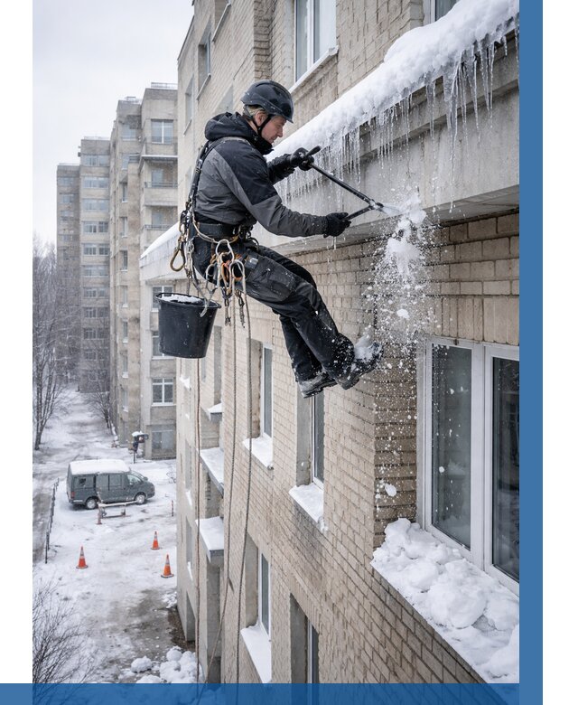 Удаление наледи с карнизов в Славгороде от 364 р. | ВЫСОТНИК-Слд