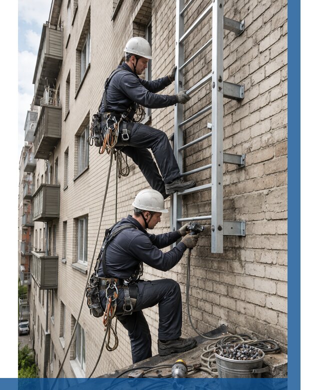 Монтаж пожарной лестницы в Славгороде от 26003 р заказать у ВЫСОТНИК-Слд