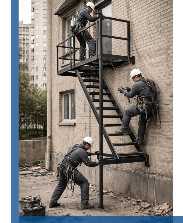 Монтаж пожарной лестницы в Славгороде, установка и крепление