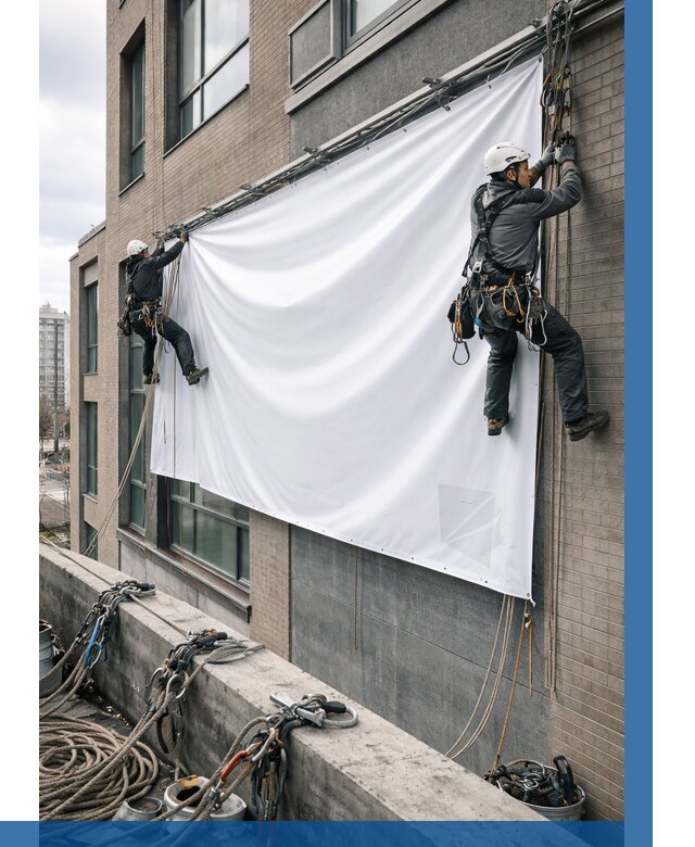 Монтаж баннеров на фасаде в Славгороде от 676 р. заказать ВЫСОТНИК-Слд