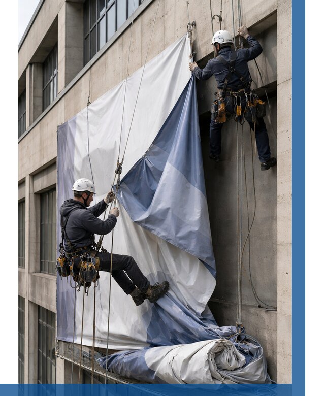 Демонтаж баннеров с фасада в Славгороде от 4680 р. | ВЫСОТНИК-Слд