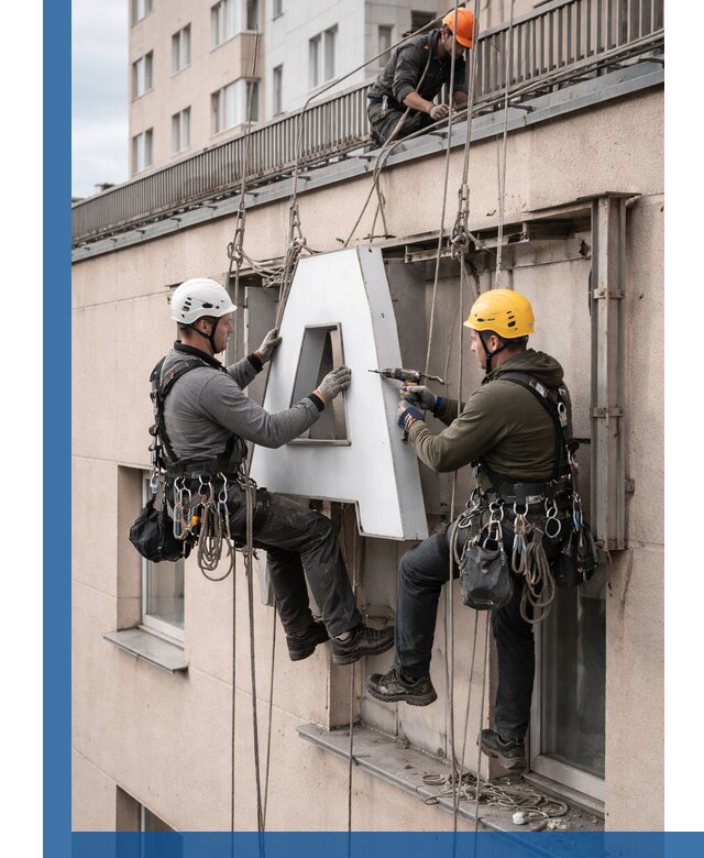 Ремонт и восстановление наружных вывесок на высоте в Славгороде