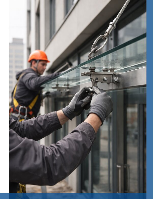 Монтаж стеклянных козырьков в Славгороде от 8841 р. | ВЫСОТНИК-Слд