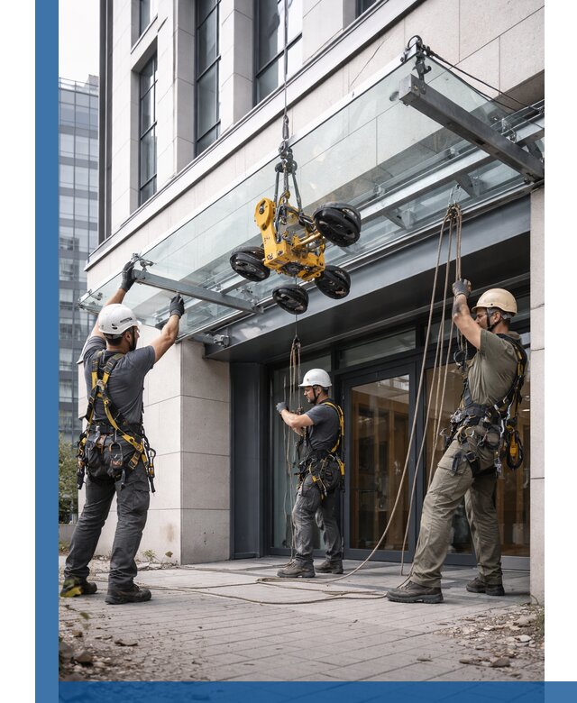 Монтаж стеклянных козырьков под ключ в Славгороде для зданий