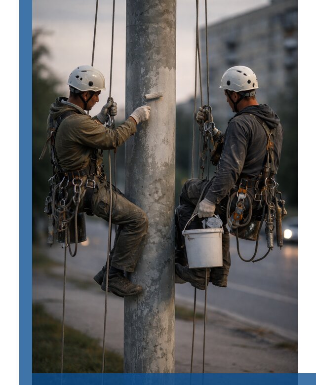 Покраска опор освещения и антикоррозийная защита в Славгороде