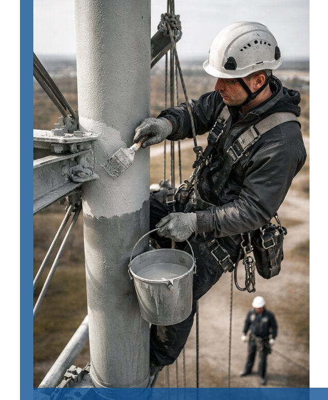 Покраска мачт связи в Славгороде промышленными альпинистами