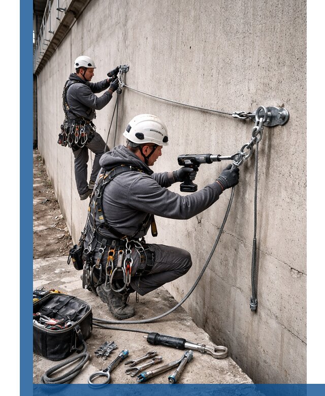 Монтаж анкерных линий высотной безопасности в Славгороде