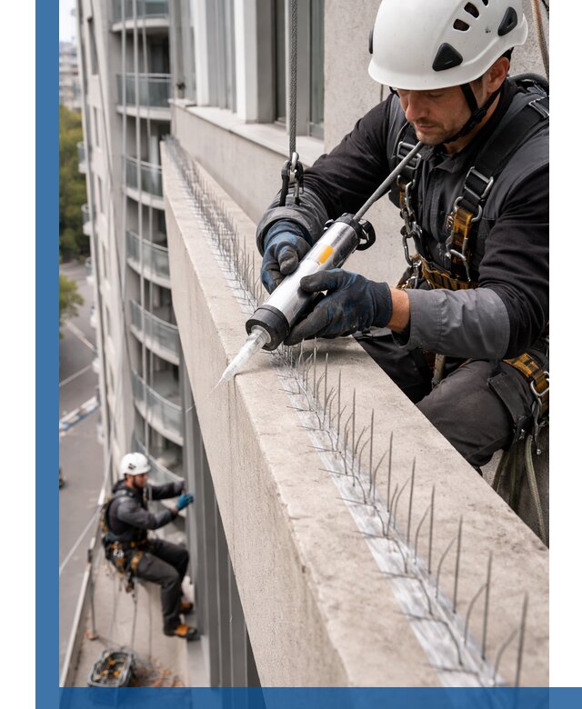 Установка шипов от птиц на фасадах и кровлях в Славгороде